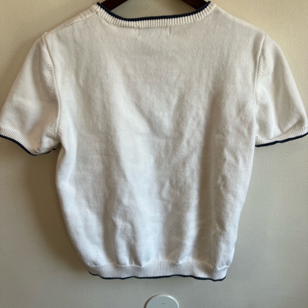 Alfred Dunner Petite White Floral Embroidered Short Sleeve Sweater PM - Picture 3 of 5